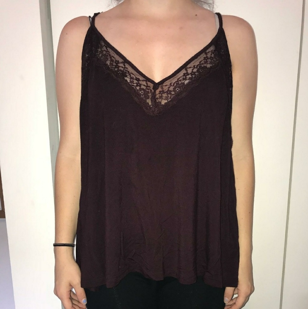 American Eagle Soft & Sexy Lace Trim Burgundy Tank